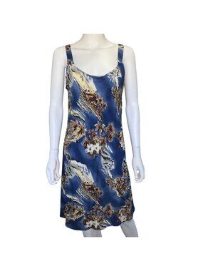Hilo Hattie Dress Womens XL Blue Hawaiian Floral Slip Midi Rayon Exclusive Print